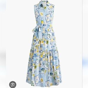 J Crew Coastal Lemons Positano Sleeveless Collared Dress